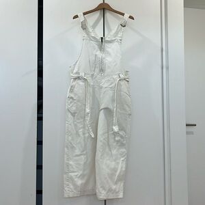 Free People White Cream Wide Leg Denim Overalls Medium
